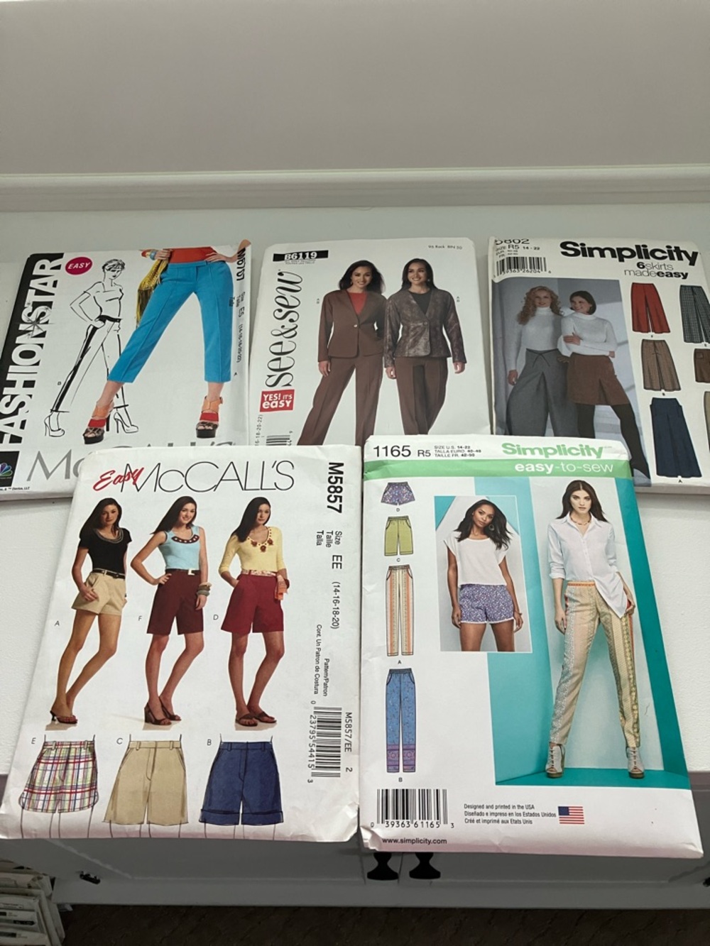 Five uncut sewing patterns women’s sizes 6–22